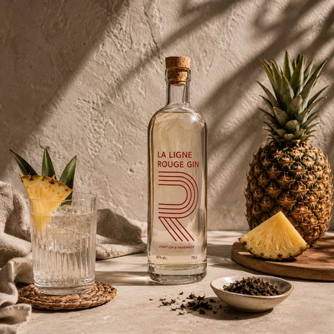Bouteille La Ligne Rouge Gin et gin tonic à l'ananas